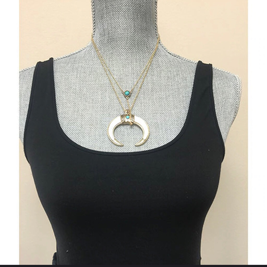 Large Boho Layered White Howlite Crescent Necklace